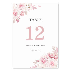 Rosa Aquarell Blumen Hochzeit Tischnummer