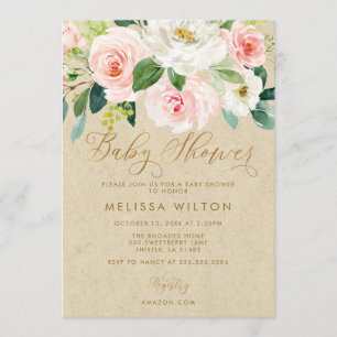 Rosa Aquarell-Blumen-Kraft-Baby-Einladung Einladung