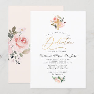 Rosa Aquarell-Blumen mit falscher Gold-Weihung Einladung