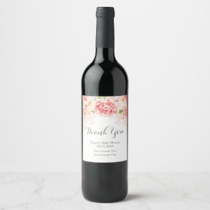 Rosa Aquarell-BlumenBabyparty-Wein-Aufkleber Weinetikett