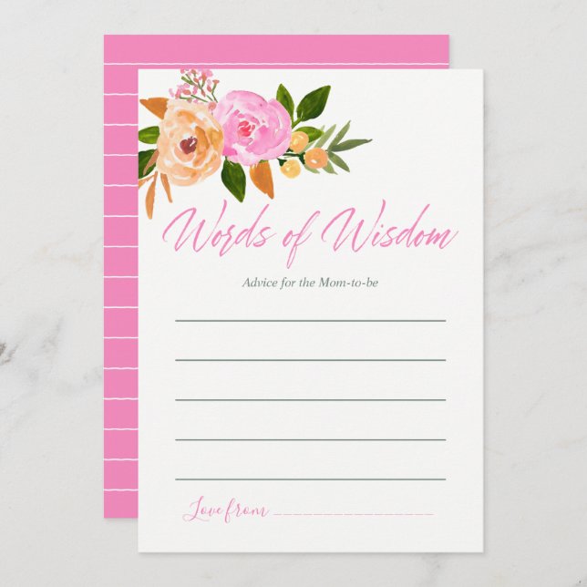 Rosa Aquarell Blumenbeilage für Mama Kinderdusche Einladung (Vorne/Hinten)