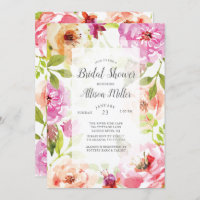 Rosa Aquarell Blumendusche Einladung