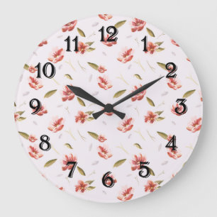 Rosa Aquarell-Blumengarten Große Wanduhr