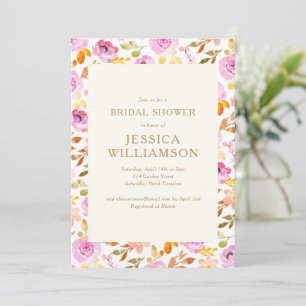 Rosa Aquarell-Blumenmuster-Braut-Duschparty Einladung