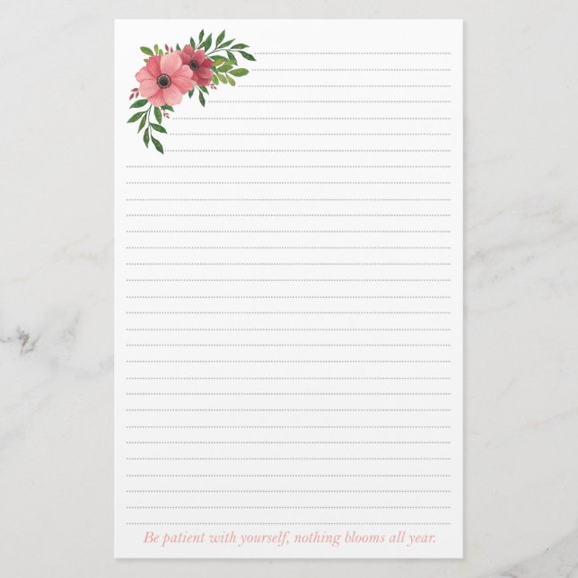 Rosa Aquarell-Blumenmuster Briefpapier (Vorderseite)