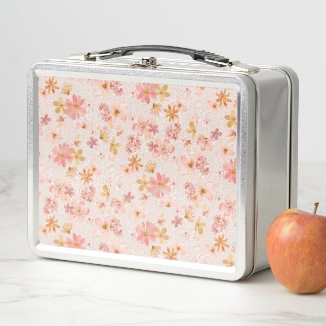 Rosa Aquarell-Blumenmuster Metall Brotdose (Beispiel)