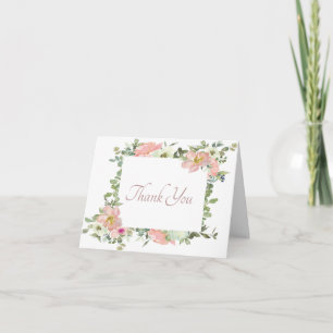 Rosa Aquarell-Blumenrahmen-Dankeskarten Karte