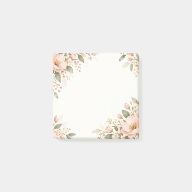 Rosa Aquarell Blumenrand Post-it Klebezettel (Vorderseite)