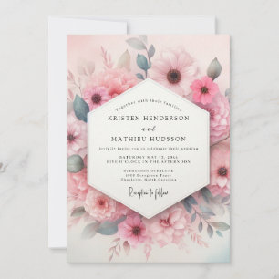 Rosa Aquarell-Blütenhochzeit Einladung