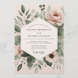 Rosa Aquarell Botanische Hochzeit Einladung