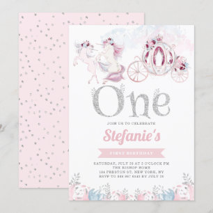 Rosa Aquarell-Einhorn-Märchen-erster Geburtstag Einladung