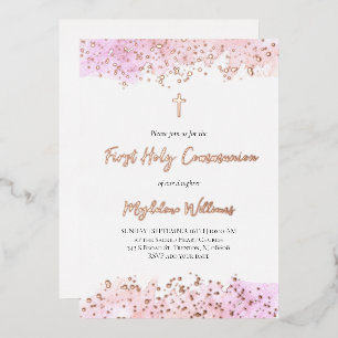 rosa Aquarell Erstkommunion Folieneinladung