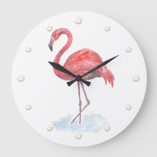 Rosa Aquarell Flamingo . Große Wanduhr