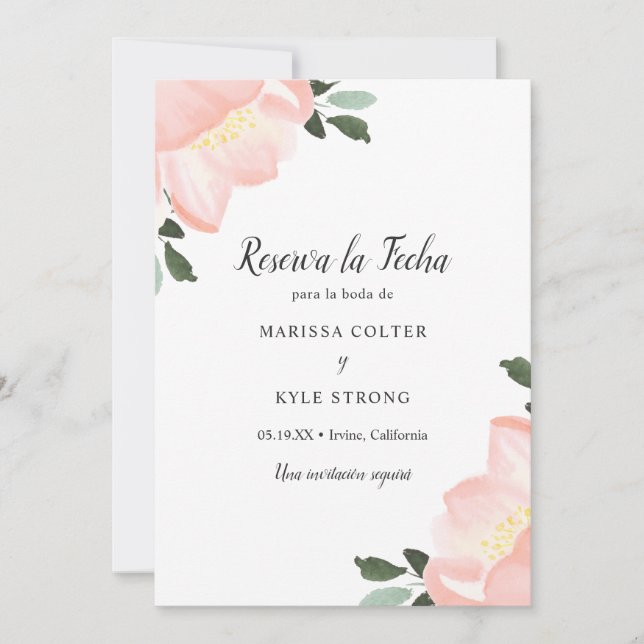 Rosa Aquarell Flora Elegante Hochzeit Save The Date (Vorderseite)