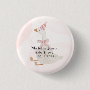 Rosa Aquarell-Gänsemädchen-Baby-Party Button