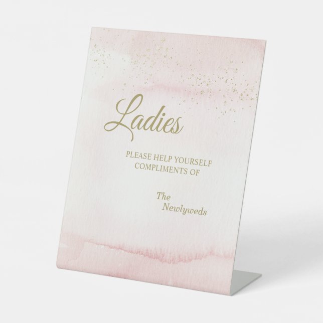 Rosa Aquarell Gold Art Hochzeit Damen Badezimmer Sockelschild (Vorderseite)