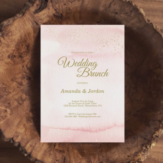 Rosa Aquarell Gold Art Hochzeitsbrunch Einladung (Von Creator hochgeladen)
