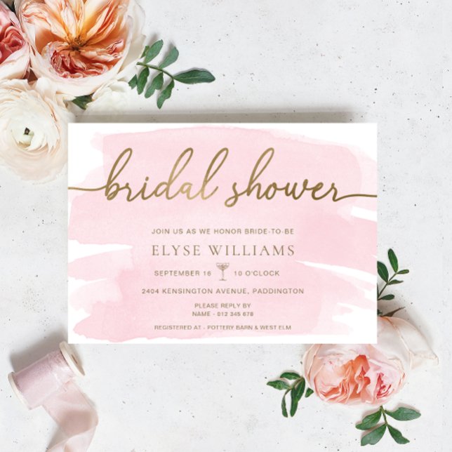 Rosa Aquarell Gold Bridal Dusche Einladung (Bridal Shower Invitation Pink Watercolour Gold )