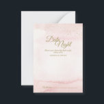 Rosa Aquarell Gold Typ Datum Nachtberatungskarte Hinweiskarte<br><div class="desc">Diese Pink Watercolor Gold Art Hochzeitstichtag Nachtratskarten präsentieren ein elegantes, aber minimalistisches und vielseitiges Design. Die Farbtöne von Korallen, Pfirsich, Rose, Lila und staubige Rose in den rosafarbenen Aquarellfarben vermitteln einen Sonnenaufgang oder Sonnenuntergang, der mit einem minimalen vergoldeten Glitzer und der Goldkalligraphie geschmückt ist und ein zartes und elegantes, aber...</div>