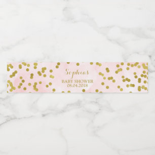 Rosa Aquarell-Goldconfetti-Babyparty Wasserflaschenetikett