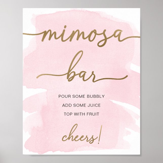 Rosa Aquarell Goldmedaille Mimosa Bar Zeichen Poster (Vorne)