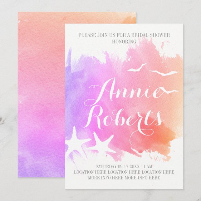 Rosa Aquarell, Hochzeitssterne-Brautparty Einladung (Vorne/Hinten)