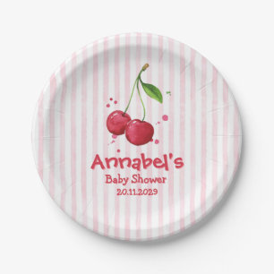 Rosa Aquarell-Kirsch-Baby-Party  Pappteller