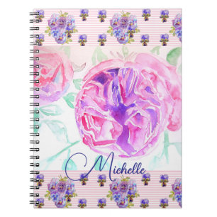 Rosa Aquarell-Lila-Rosa-Mädchen-Notizbuch Notizblock