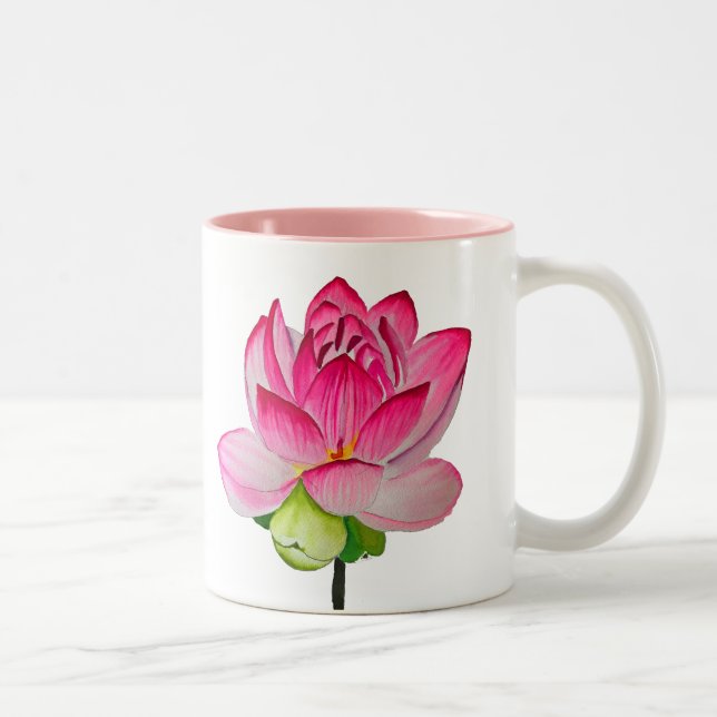 Rosa Aquarell Lotus Blume Zweifarbige Tasse (Rechts)
