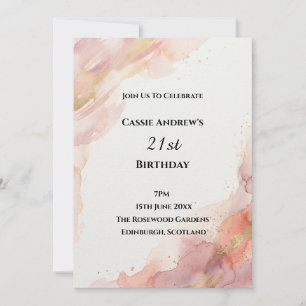 Rosa Aquarell-Meilenstein-Geburtstag Einladung