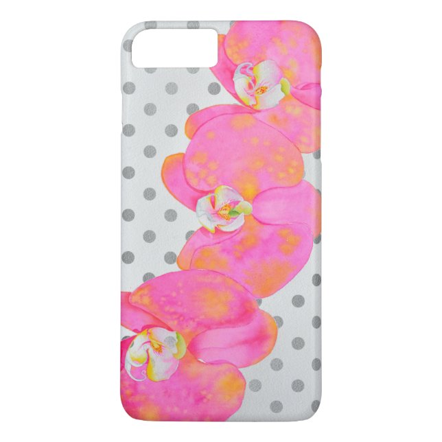 Rosa Aquarell Orchideenmalerei, Polka-Punkte Case-Mate iPhone Hülle (Rückseite)