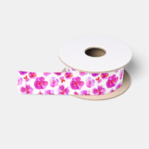 Rosa Aquarell Pansy-Viola-Kunstband Satinband