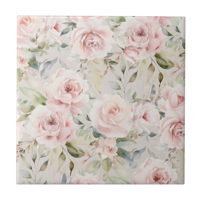 Rosa Aquarell-Rosen-Blumenmuster Fliese (Vorderseite)