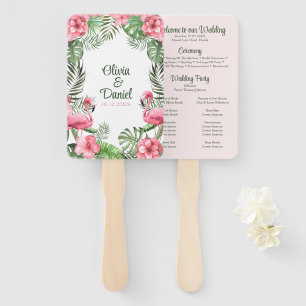 Rosa Aquarell-Tropisches-Flamingo-Hochzeitsprogram Fächer