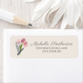 Rosa Aquarell Tulips Cream Elegantes Script Label