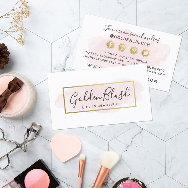Rosa Aquarell und Gold Social Media Network Visitenkarte (Von Creator hochgeladen)