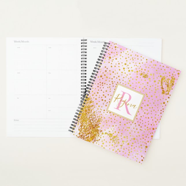 Rosa Aquarell und Goldfetti-Monogramm Planer (Anzeige)