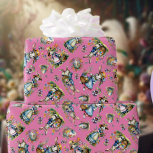 Rosa Aquarell Vintag Ostern Bunny Egg Blütenfarben Geschenkpapier