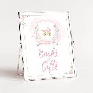 Rosa Aquarell Wappen Kinderdusche Bücher und Gesch Poster