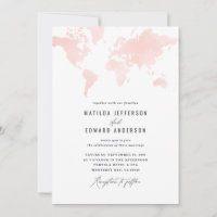 Rosa Aquarell Weltkarte Hochzeitreise