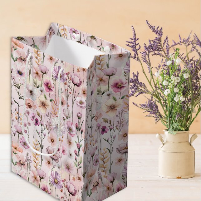 Rosa Aquarell Wildblume Geschenktasche - duftende  Mittlere Geschenktüte (Floral Gift Bag)