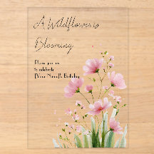 Rosa Aquarell-Wildblumen-Einladung zum 1. Geburtst