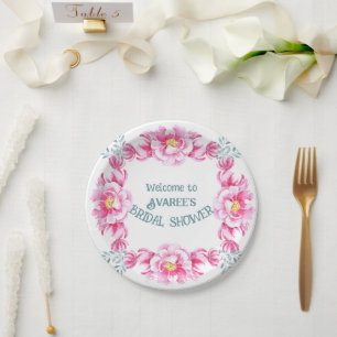 Rosa Aquarell Wilde Rose Brautparty Pappteller