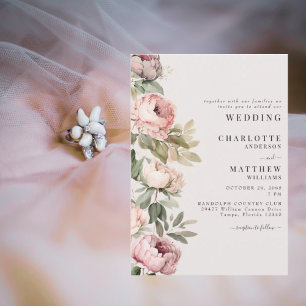 Rosa Aquarellbäume Elegante Hochzeit Einladung