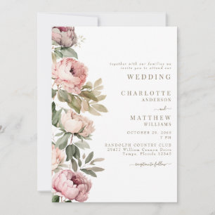 Rosa Aquarellbäume Eleganter HochzeitGold Text Einladung