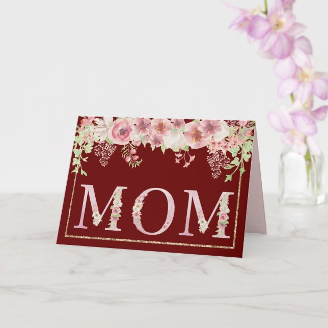 Rosa Aquarellblume am Tag der Cranberry Mutter Karte (Orchidee)