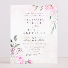 Rosa Aquarellblume Elegante Hochzeit Einladung