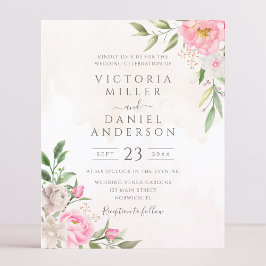 Rosa Aquarellblume Elegante Hochzeit Einladung