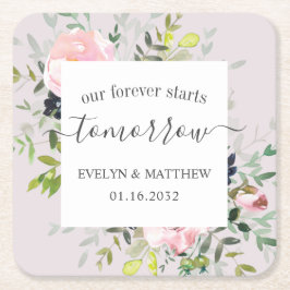 Rosa Aquarellblume für immer fängt morgen an Rechteckiger Pappuntersetzer