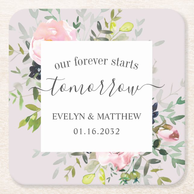 Rosa Aquarellblume für immer fängt morgen an Rechteckiger Pappuntersetzer (Vorderseite)